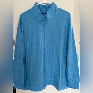 Gymwrap Women's Jacket Sz 1X Blue Heathered Knit Zip Up NWT PTP 24”